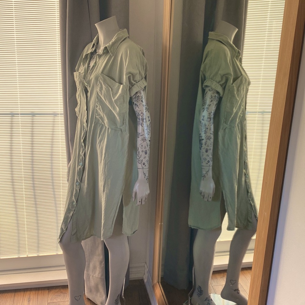 Light green linen shirt dress
